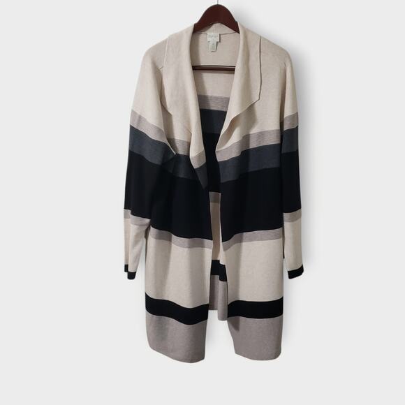 Chico's Zenergy Cotton Cashmere Long Open Cardigan Stripe Colorblock Sz XL (4) - Picture 1 of 14